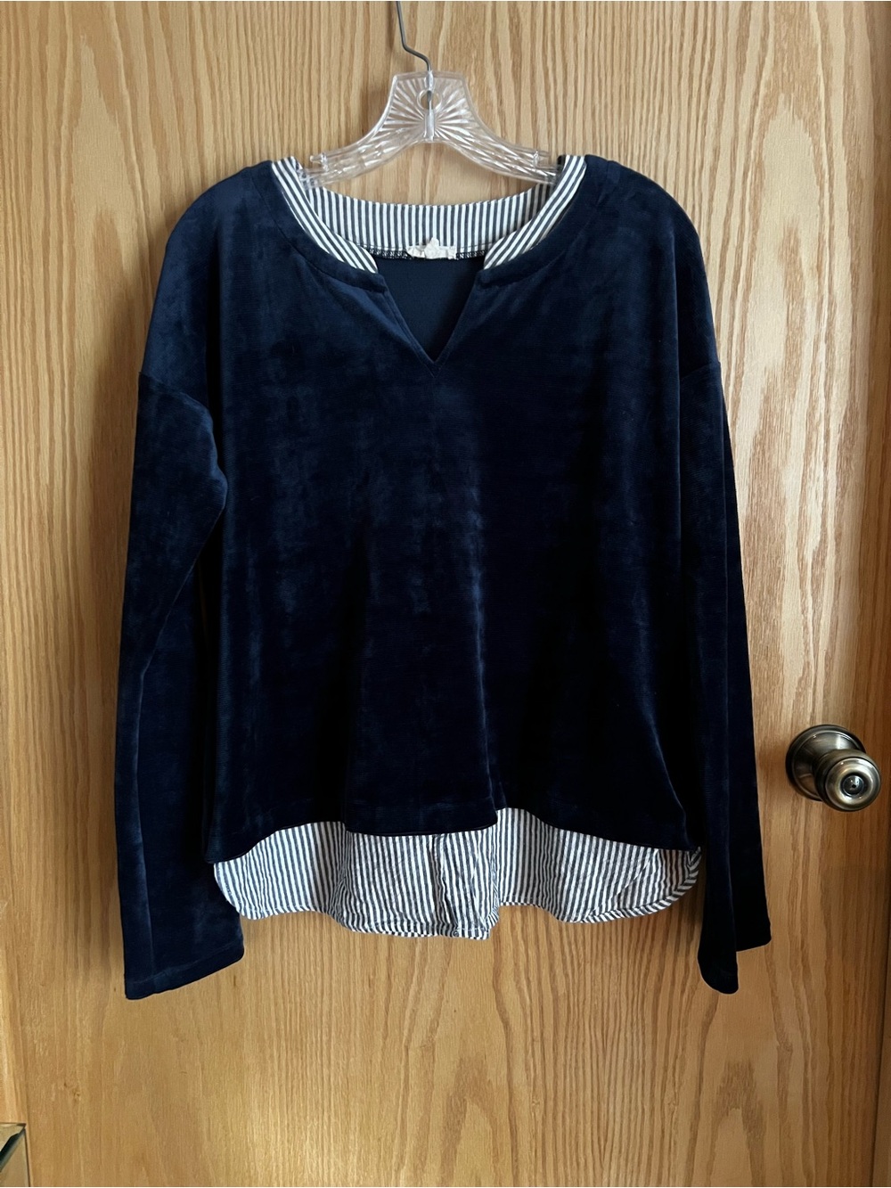 Hem & Thread Navy Velour Layered Top 
• Size Small